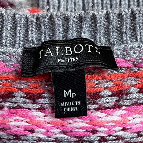 Talbots Nordic Fair Isle Lambswool Blend Pullover Sweater Grey Pink Red MP Y2K - Picture 7 of 11